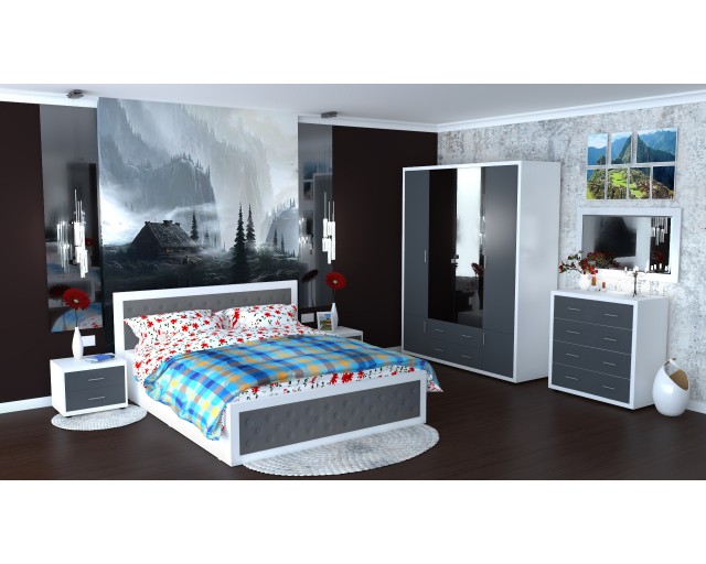 Dormitor Torino cu pat 160x200 cm Alb / Gri